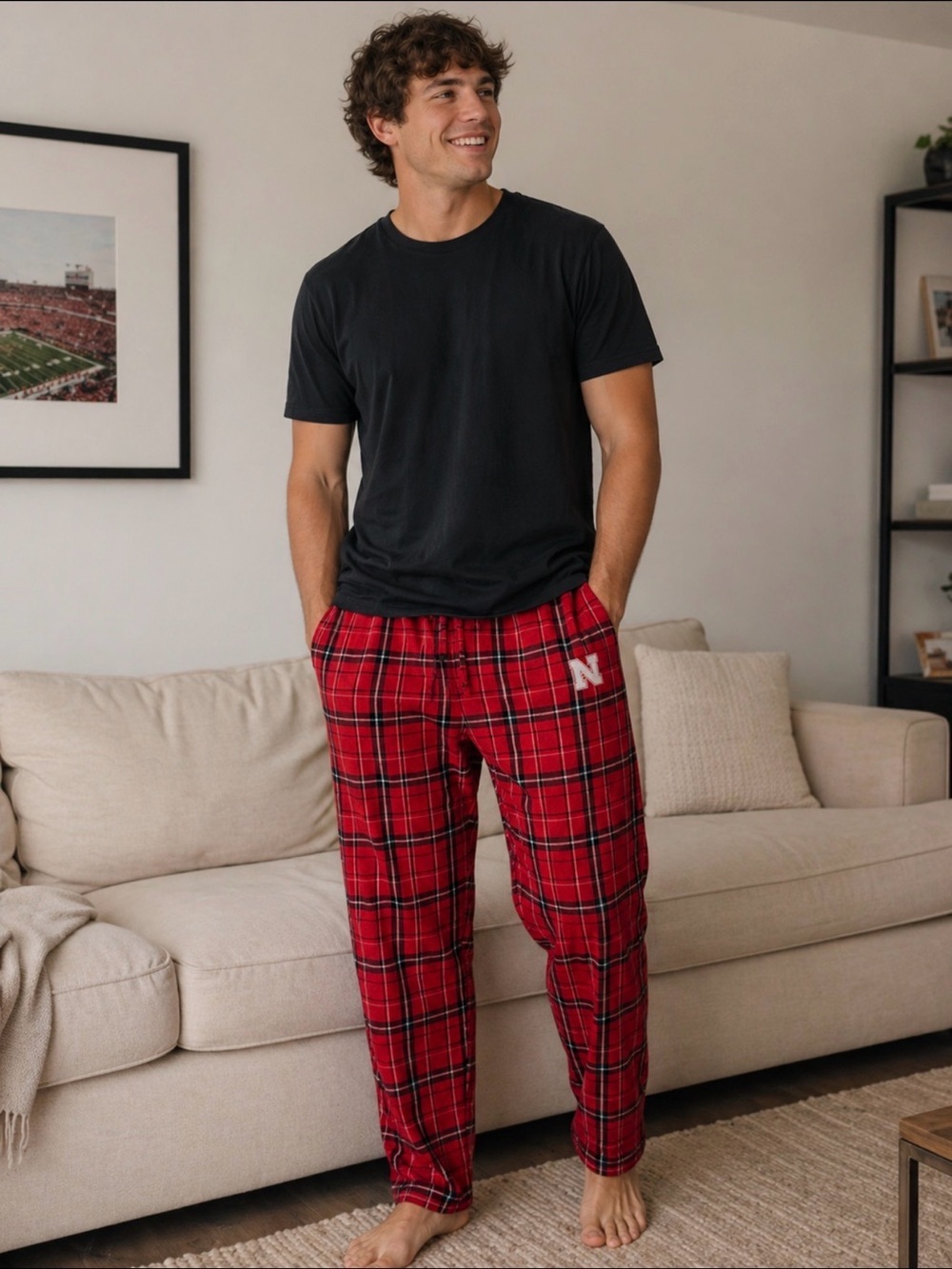 Nebraska Huskers Red Plaid Pajama Bottoms